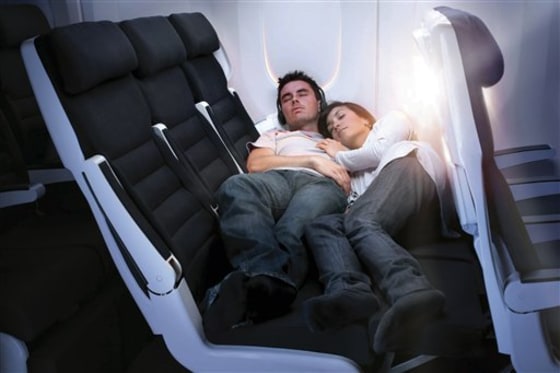 This photo released by Air New Zealand, shows the airline's new "Skycouch" option.
